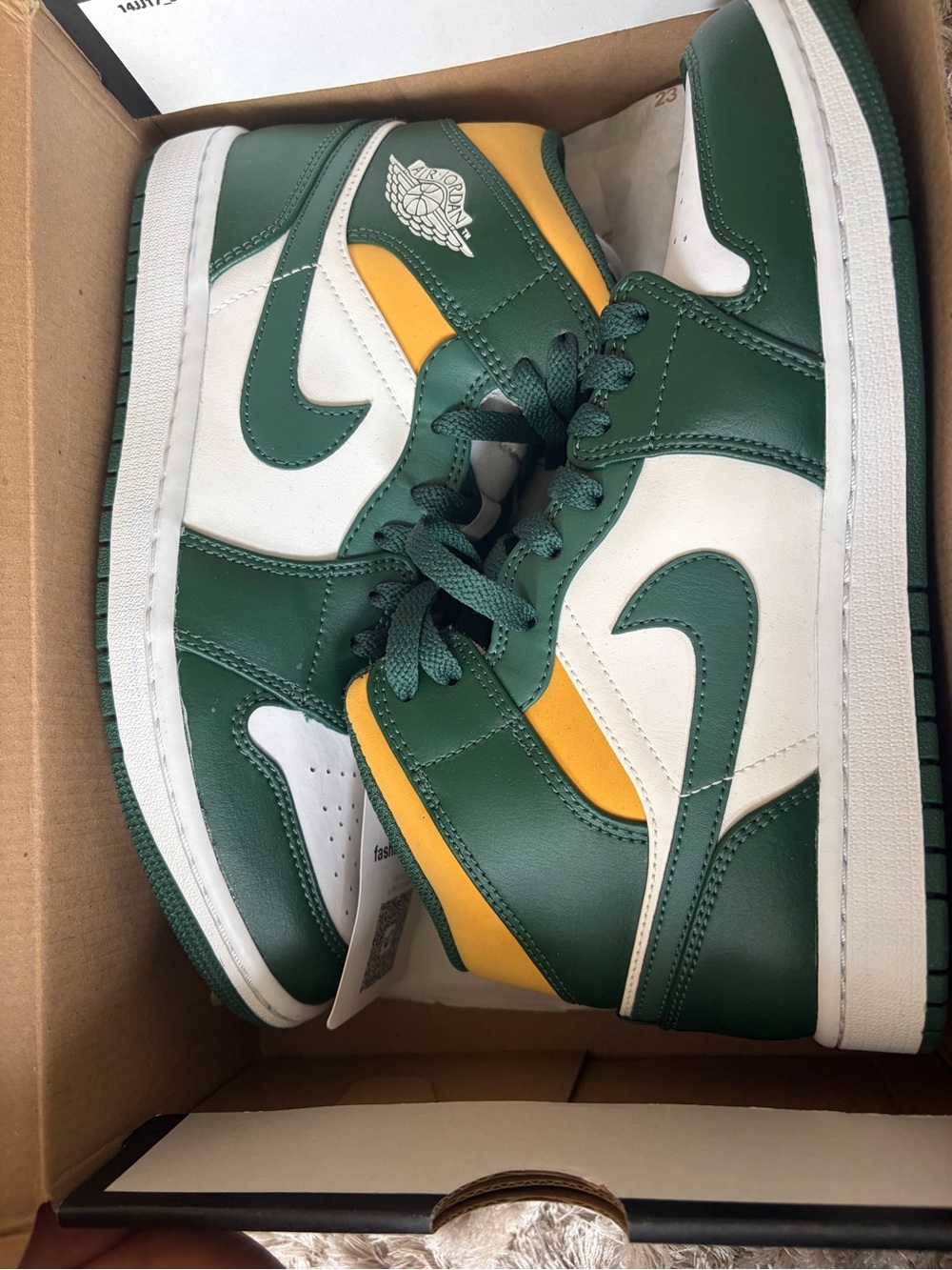 Jordan Air High Top Sneakers Green White Yellow - Picture 2 of 8
